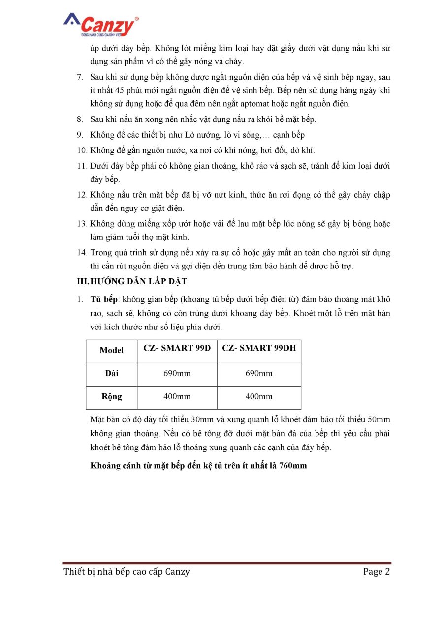 Bếp từ cao cấp Canzy CZ- SMART 99D